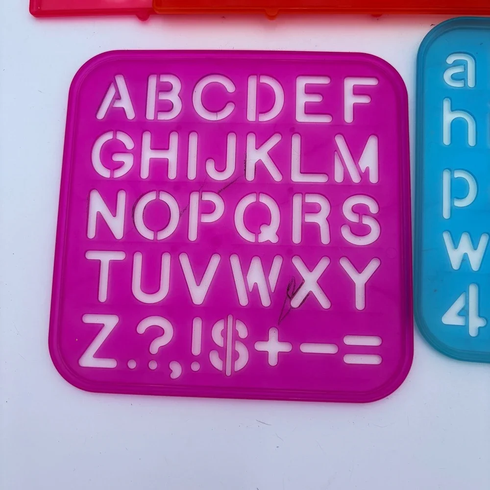 Vtg Tuppertoys Stencil Art Set Blue Orange Case Alphabet‎ Numbers Animals 1987